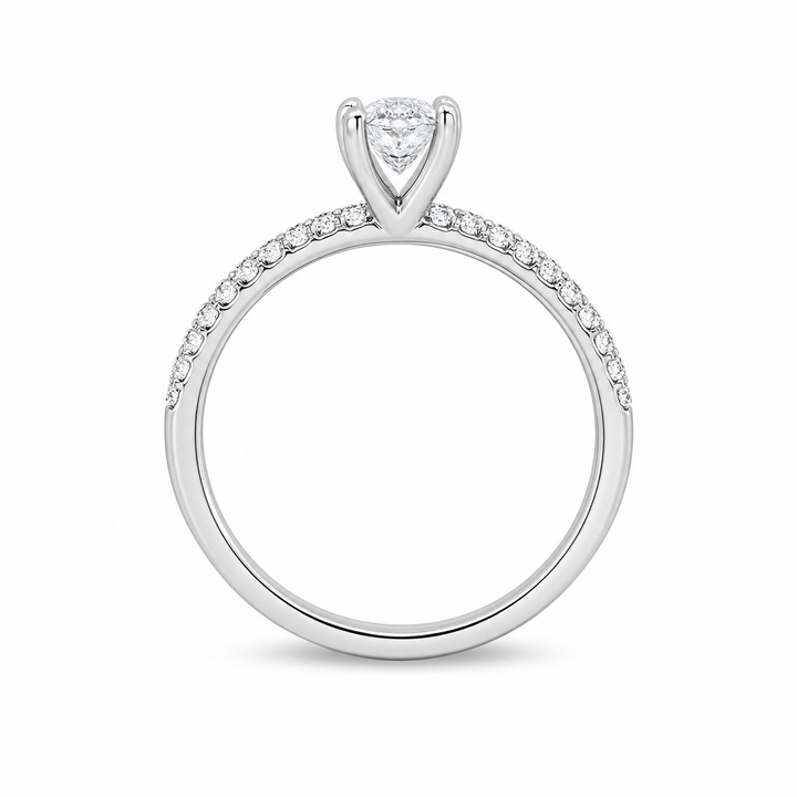14K White Gold Solitaire 0.08 CTW Diamond Engagement Ring Semi-Mount With Diamond Shoulders