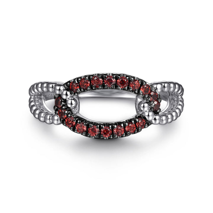 Sterling Silver Gabriel & Co. Link Open Ring With Garnets