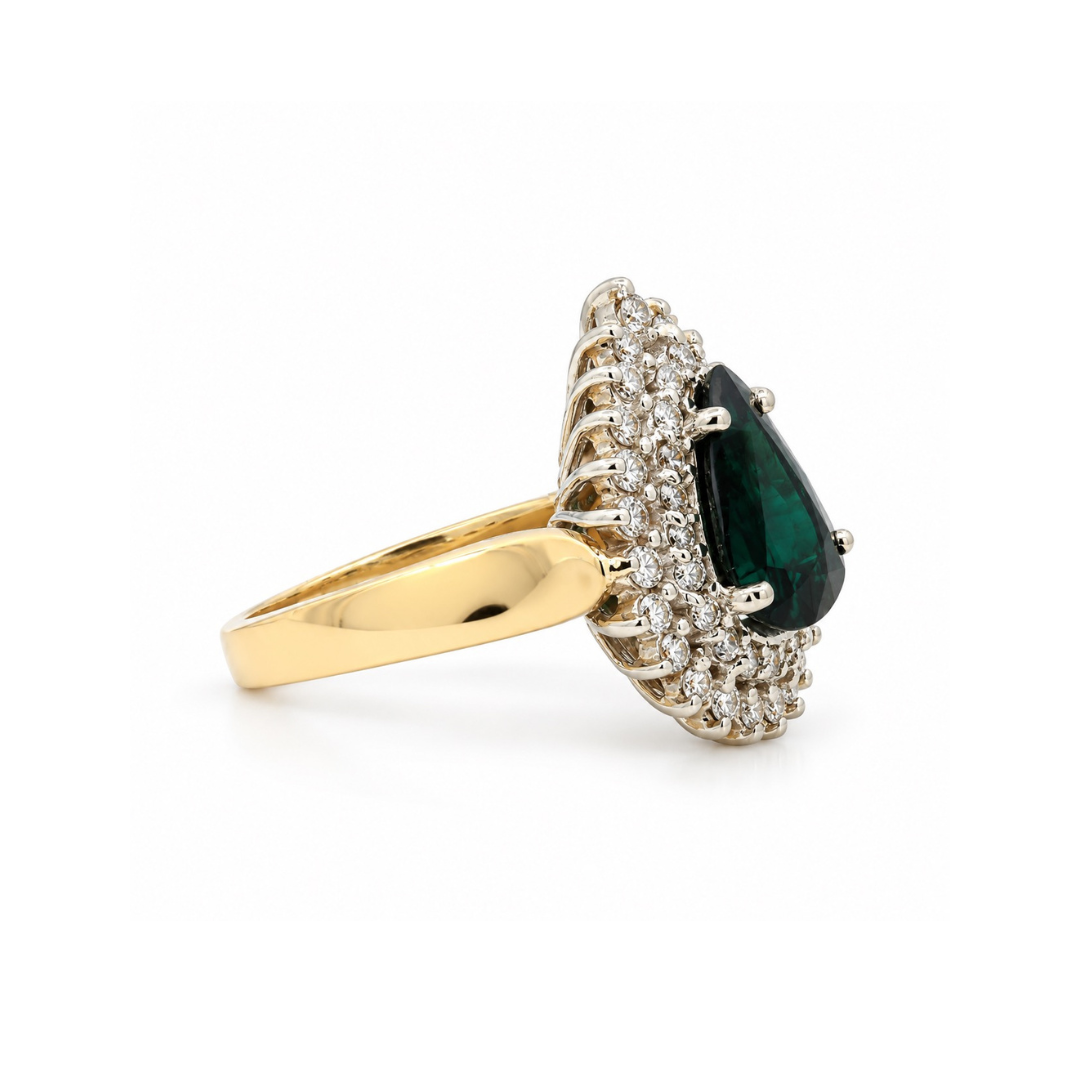 Estate - 14K Yellow And White Gold Sapphire And 0.96 CTW Diamond Ring, Size 5.5