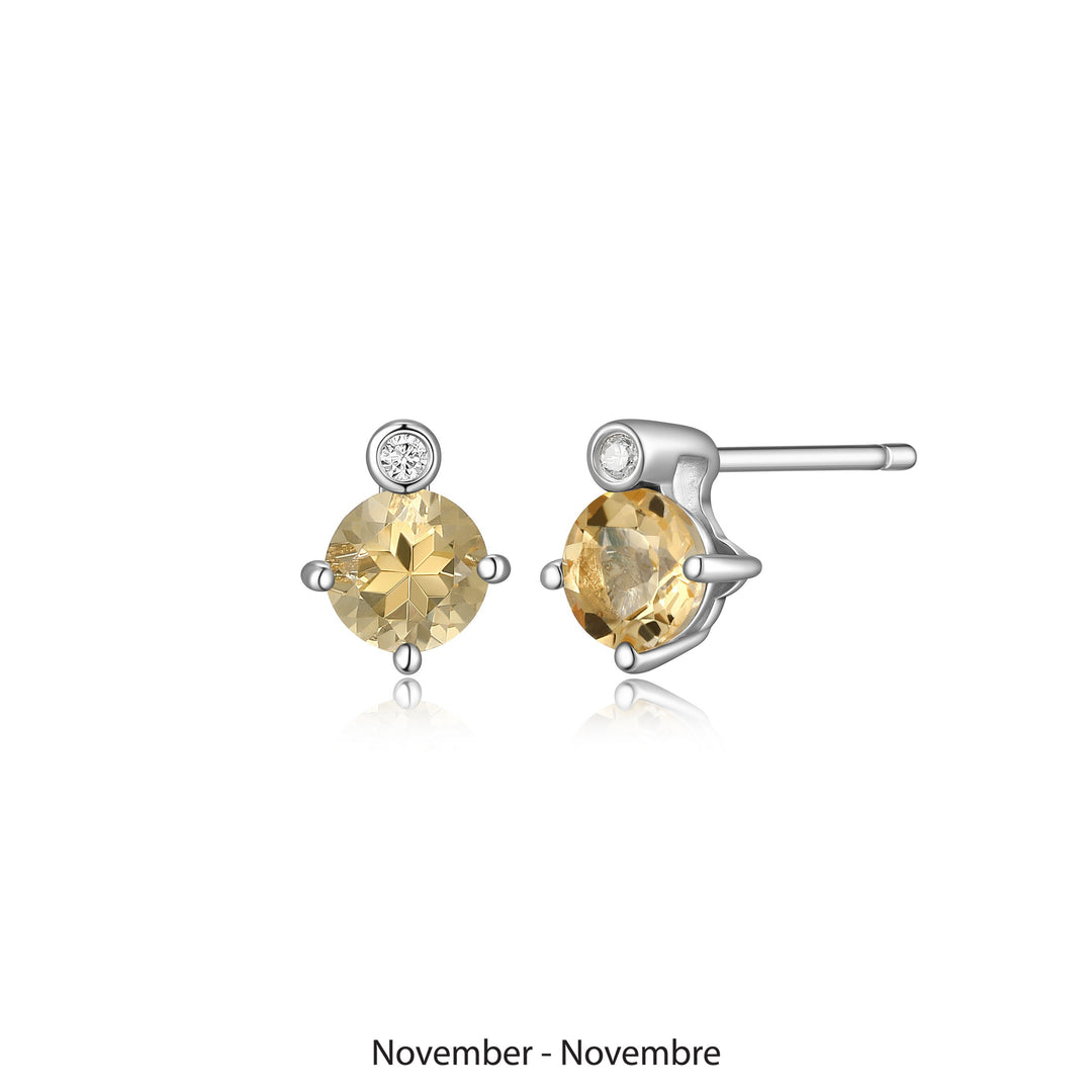 Elle Silver Citrine And Lab Grown Diamond Stud Birthstone Earrings