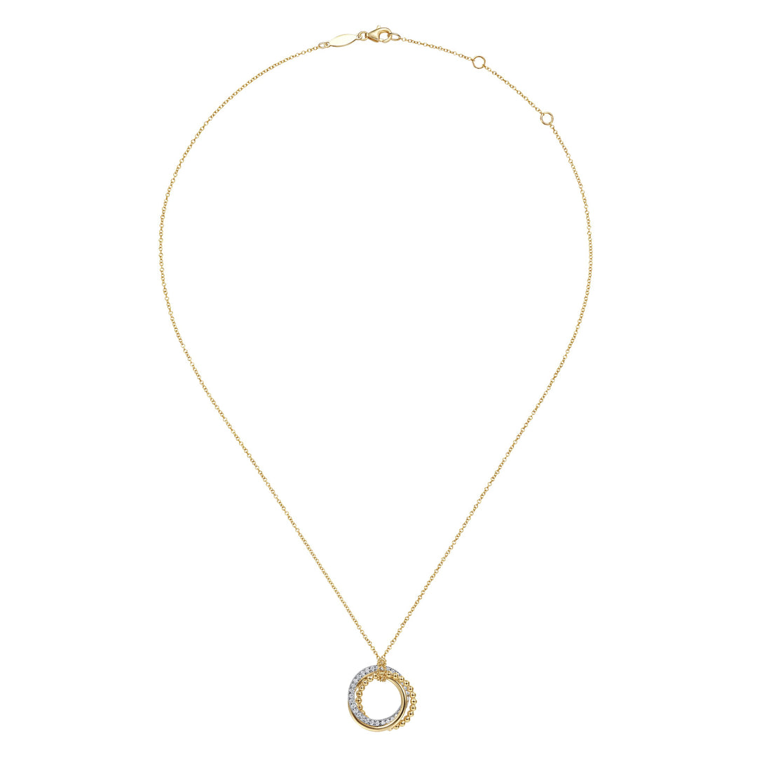 14K Yellow And White Gold Circle Pendant With 0.27 CTW Of Diamonds, Complete With Chain