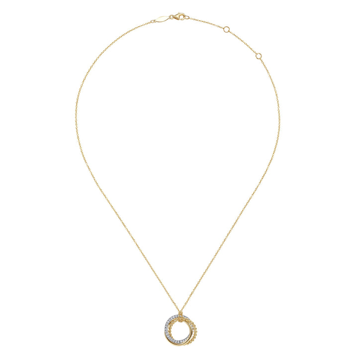 14K Yellow And White Gold Circle Pendant With 0.27 CTW Of Diamonds, Complete With Chain