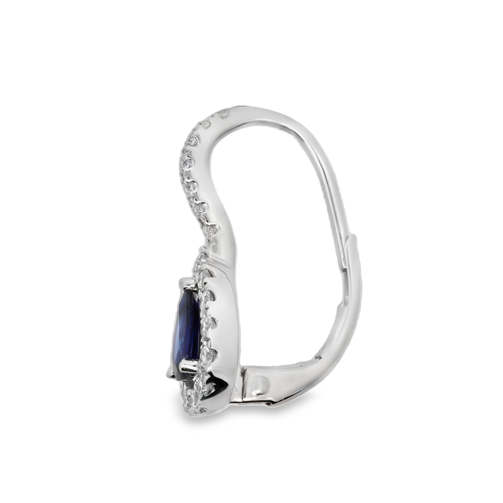 18K White Gold 0.76 CTW Pear Shaped Sapphires And 0.48 CTW Diamond Drop Earrings