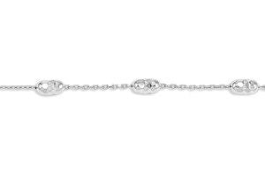 10K White Gold Diamond Cut Cable Link Bracelet With Stationed Diamond Cut Beads