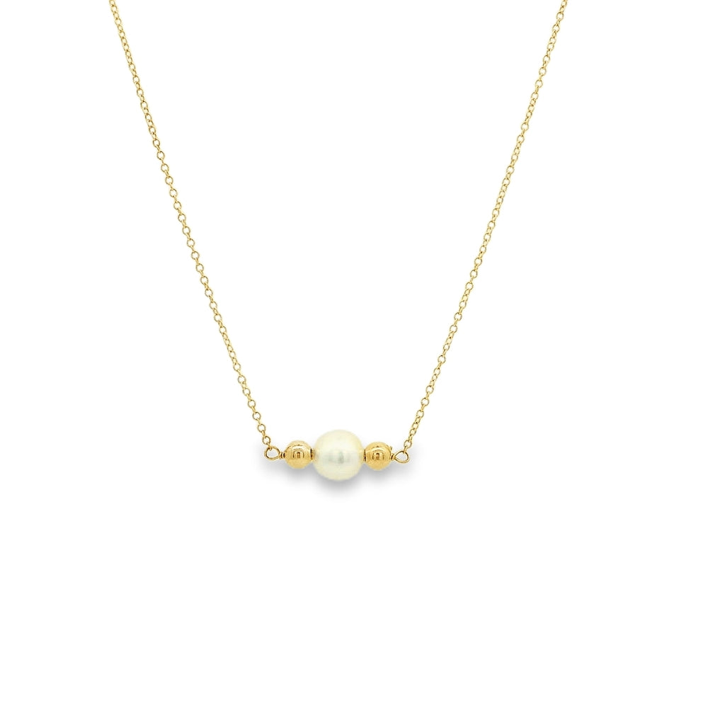 White Freshwater Cultured Pearl Necklace With 14 Karat Yellow Gold Chain