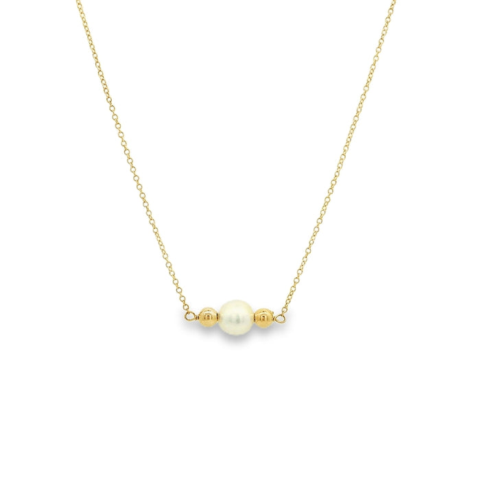 White Freshwater Cultured Pearl Necklace With 14 Karat Yellow Gold Chain
