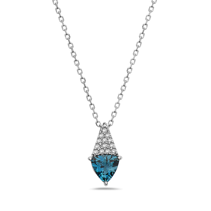 14K White Gold Natural 0.47 CT Trillion London Blue Topaz And 0.04 TDW Diamond Necklace