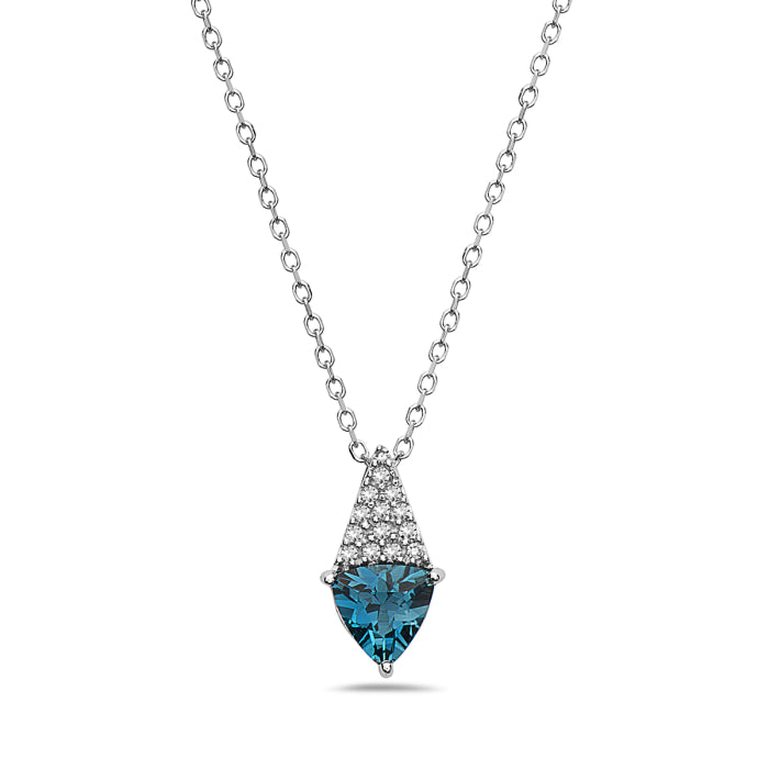 14K White Gold  - Bassali Jewelry Collection -  Natural 0.47 CTW Trillion London Blue Topaz And 0.04 TDW Diamond Necklace
