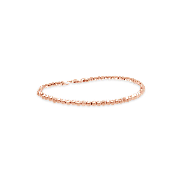 Women's 10K Rose Gold Polished 3mm Bead Link 7.5" Bracelet