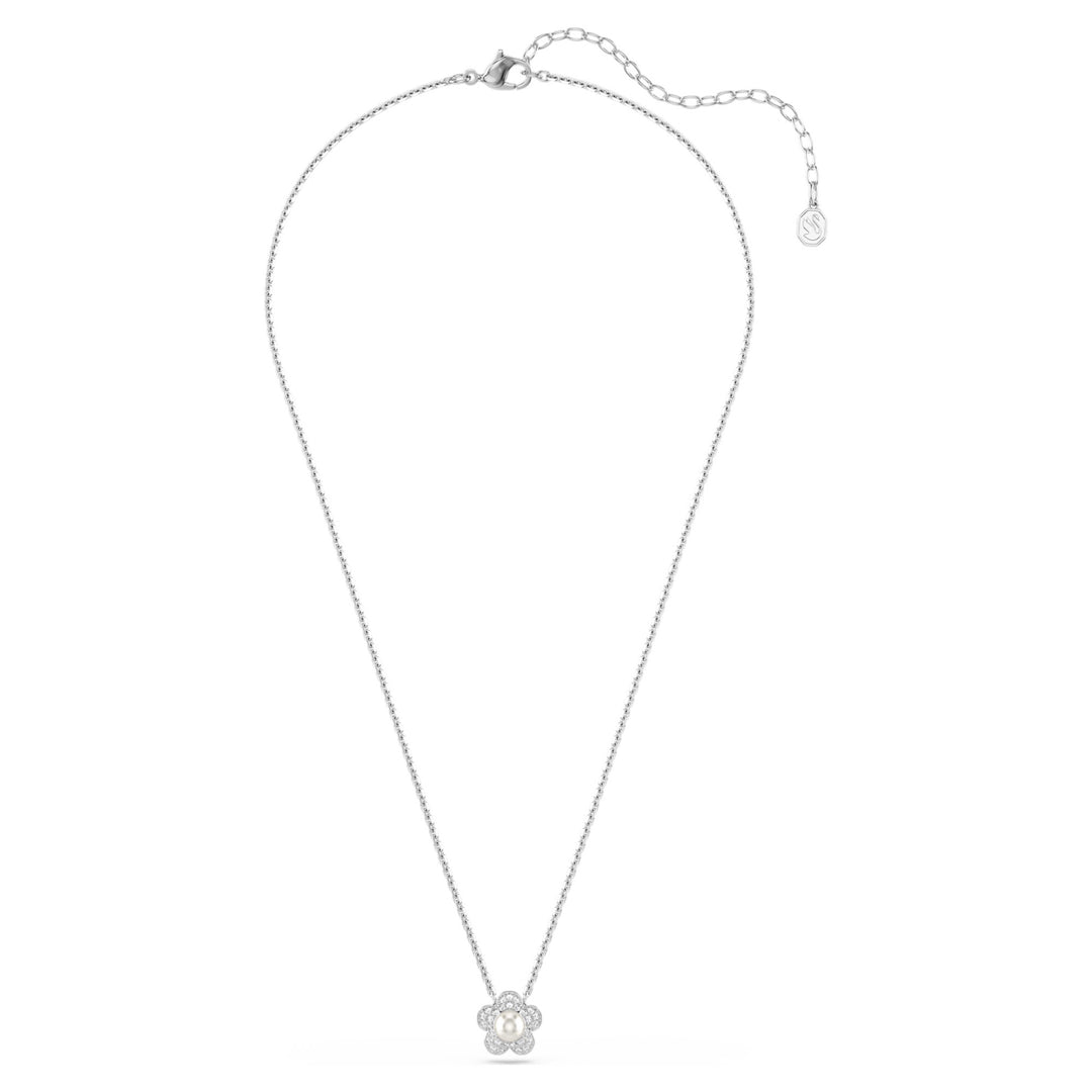Swarovski Ariana Grande Rhodium Plated Flower Necklace With Clear Crystal And Crystal Pearl 5755817