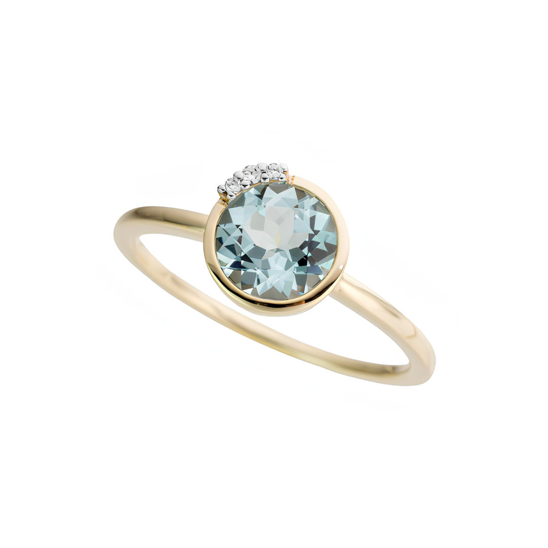 14K Yellow And White Gold 7mm Blue Topaz And 0.015 CTW Diamond Ring
