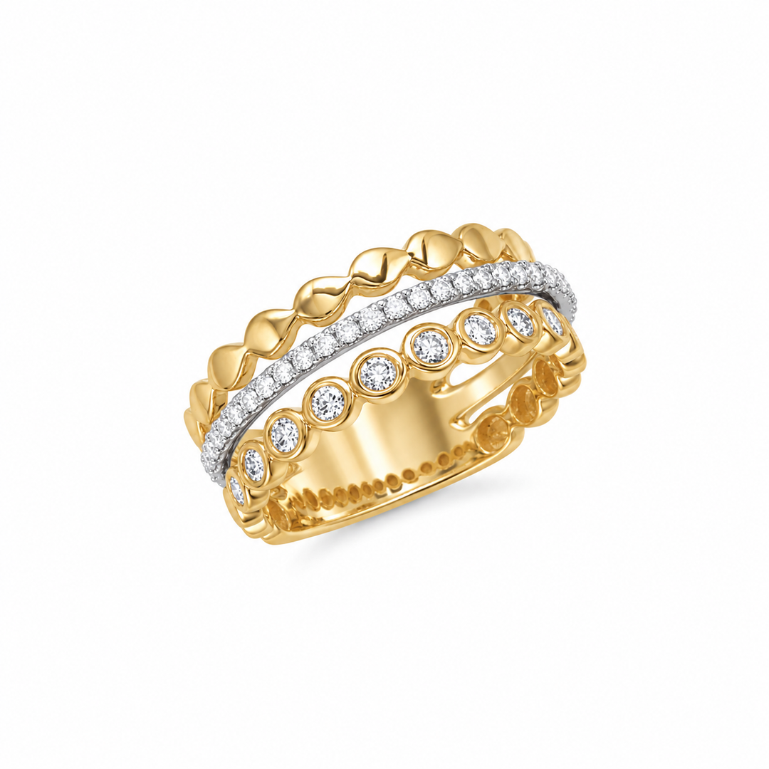 14K Yellow And White Gold 0.34 CTW Diamond Woman's Multirow Ring
