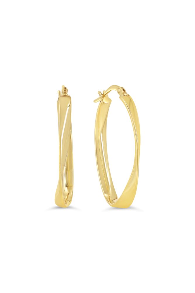 sempreORO Sterling Silver 14 Karat Gold Bonded Flat Twisted Oval Hoop Earrings