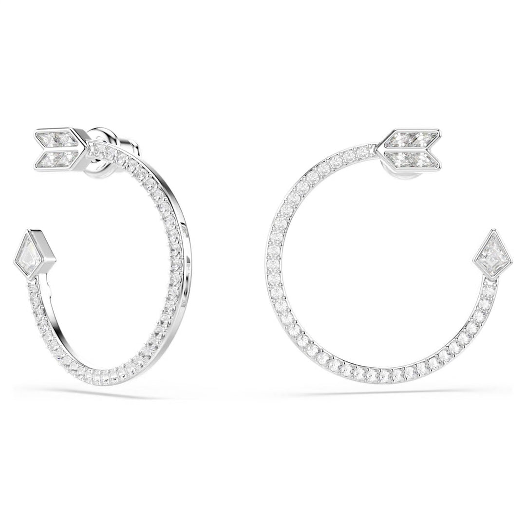 Swarovski Idyllia Rhodium Plated Hoop Arrow Earrings With Clear Crystals 5741522