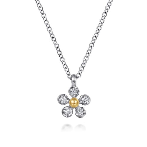 Sterling Silver Gabriel & Co. 14K Yellow Gold and Sterling Silver Diamond Necklace