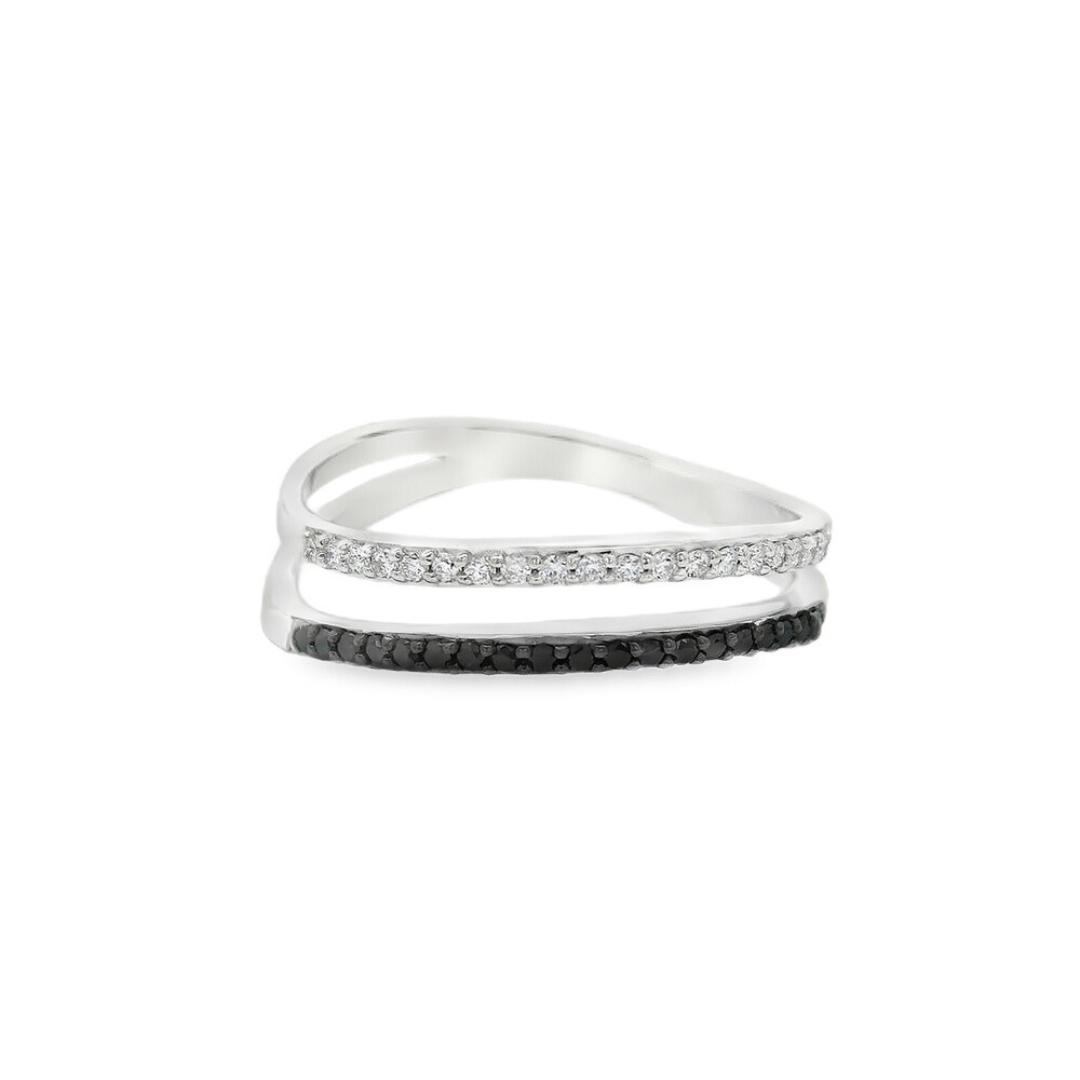 14K White Gold 2 Row 0.20 CTW Black And White Diamond Ring