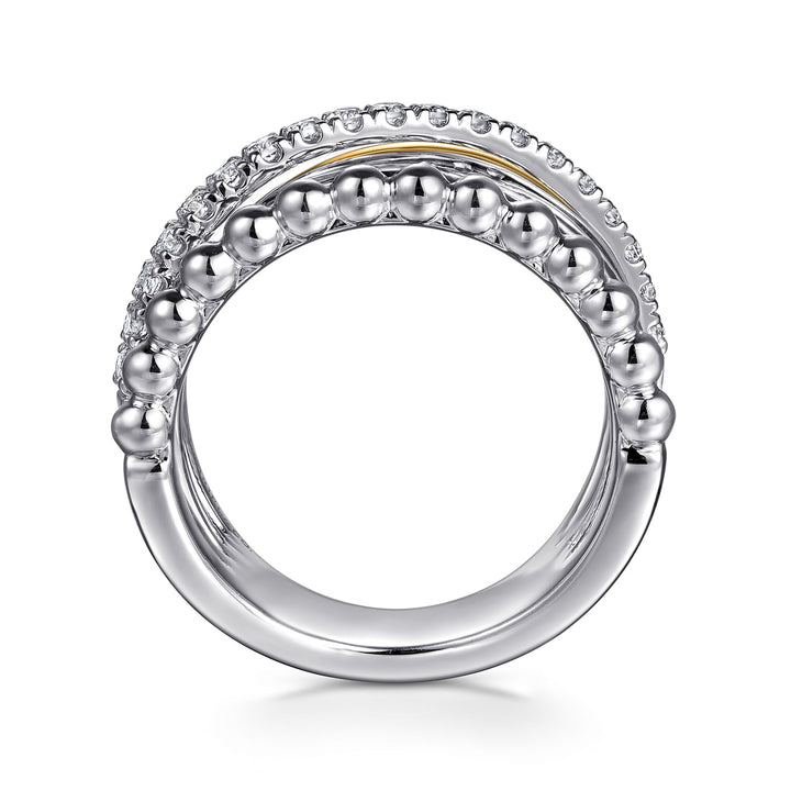 Gabriel & Co. Sterling Silver And 14K Yellow Gold Beaded Edges Multirow Ring With White Sapphires