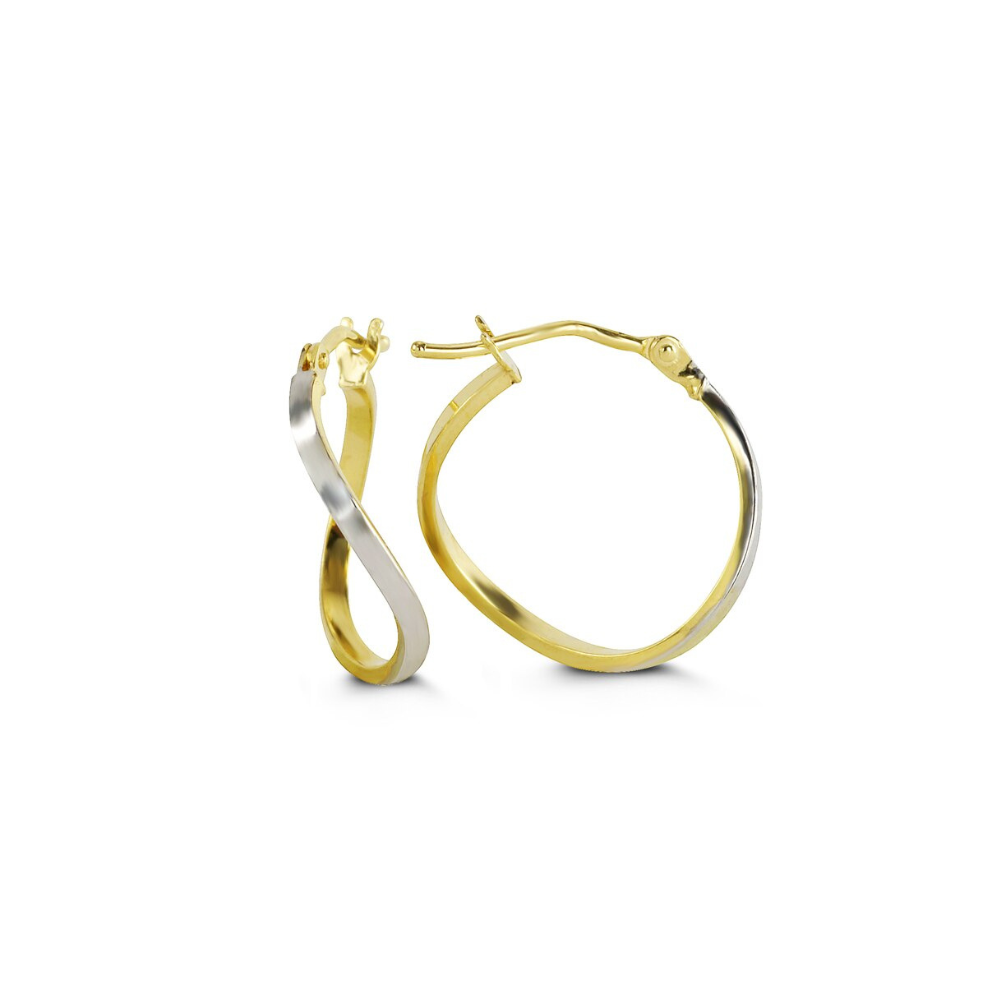 10K Yellow And White Gold Curved Hoop Earrings