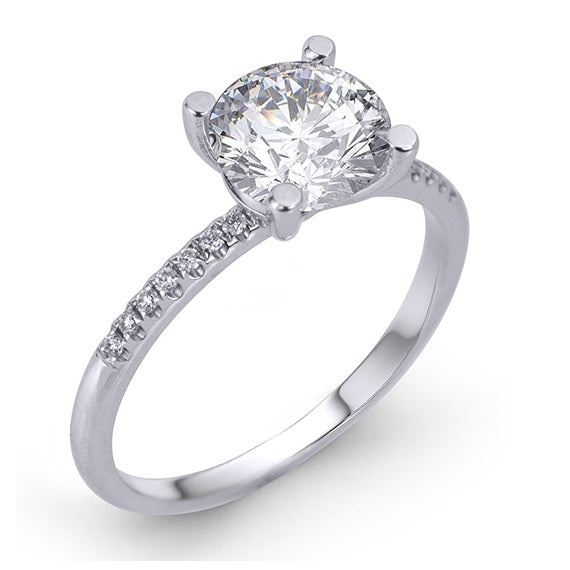 14K White Gold Solitaire 0.08 CTW Diamond Engagement Ring Semi-Mount With Diamond Shoulders