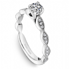 14K White Gold 0.33 CT Diamond Noam Carver Engagement Ring With Scalloped Shoulders