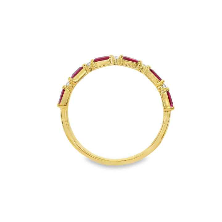 14K Yellow Gold Ruby And 0.08 CTW Diamond Ring