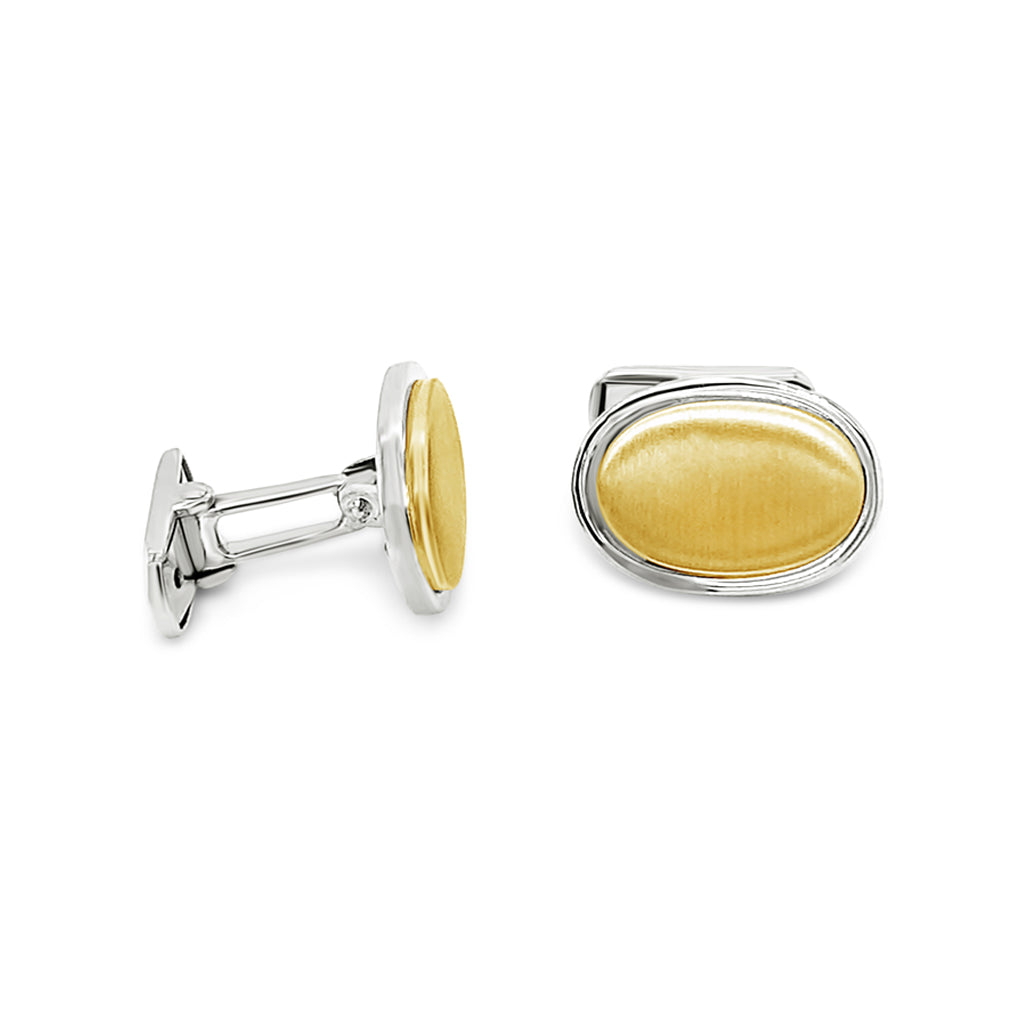14K White And Yellow Gold Oval Cufflinks