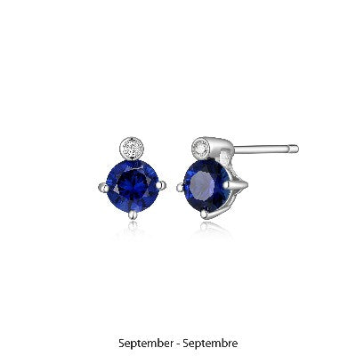 Elle Silver Ceated Sapphire And Lab Grown Diamond Stud Birthstone Earrings