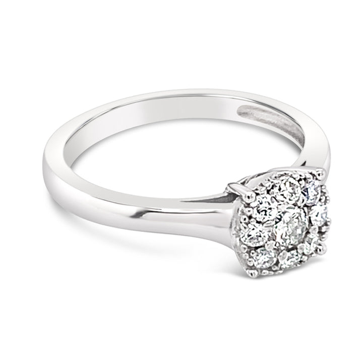 Estate - 14K White Gold Cluster 0.33 CTW Diamond Ring, Size 7.5