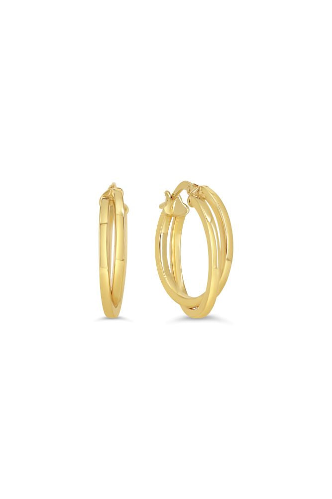 sempreORO Sterling Silver 14 Karat Gold Bonded Oval Crossover Hoop Earrings