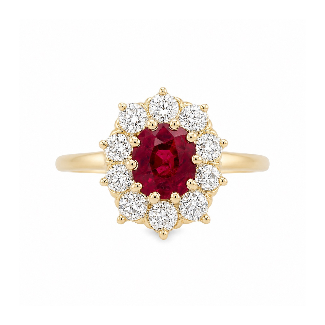 Estate - 14K Yellow Gold Ruby And 0.70 CTW Diamond Ring, Size 6.5