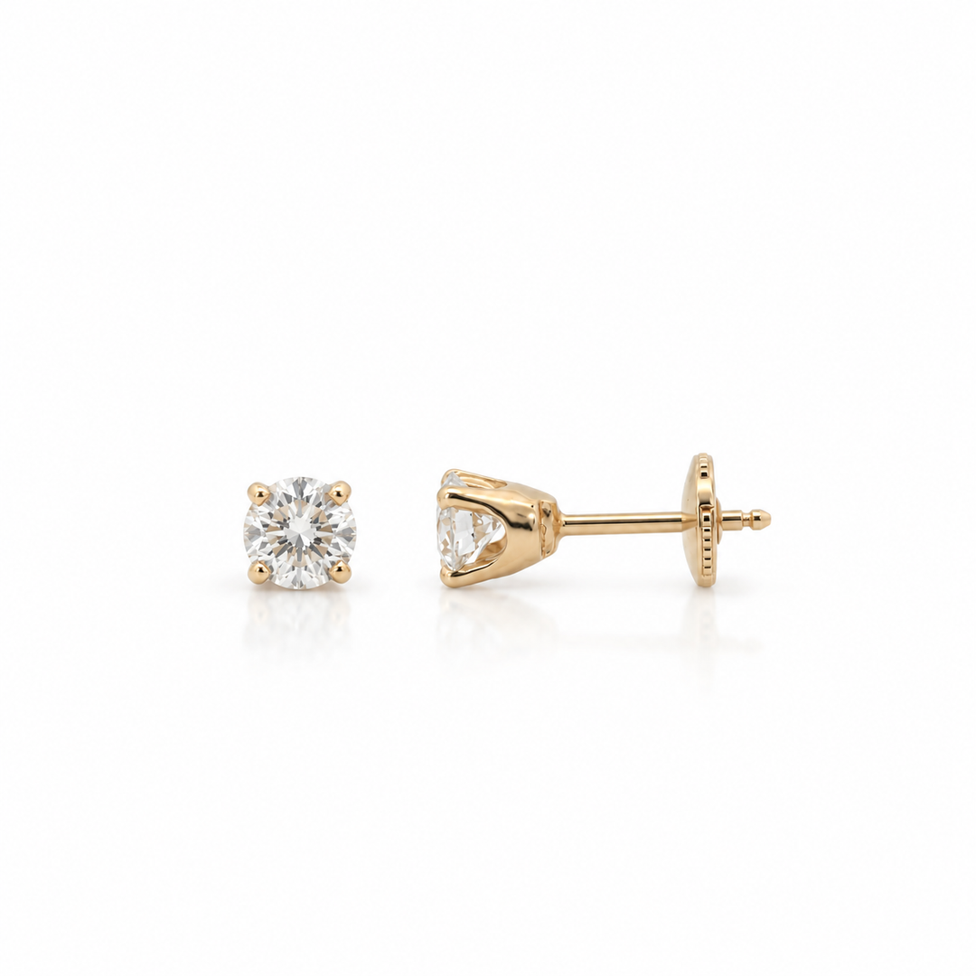 Estate - 14k Yellow Gold 0.72 CTW Diamond Stud Earrings With Safety Backs