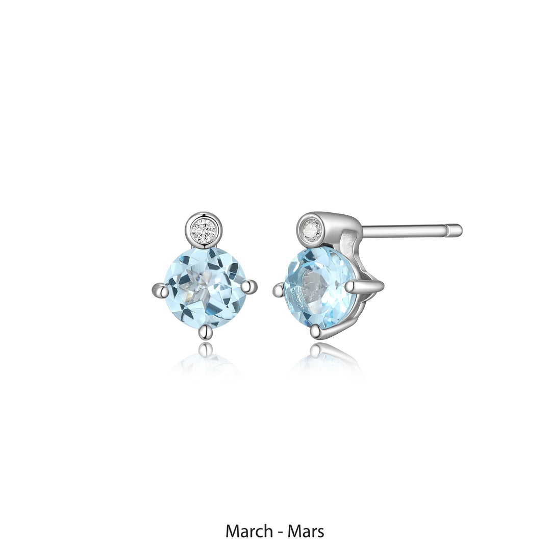 Elle Silver Blue Topaz And Lab Grown Diamond Stud Birthstone Earrings