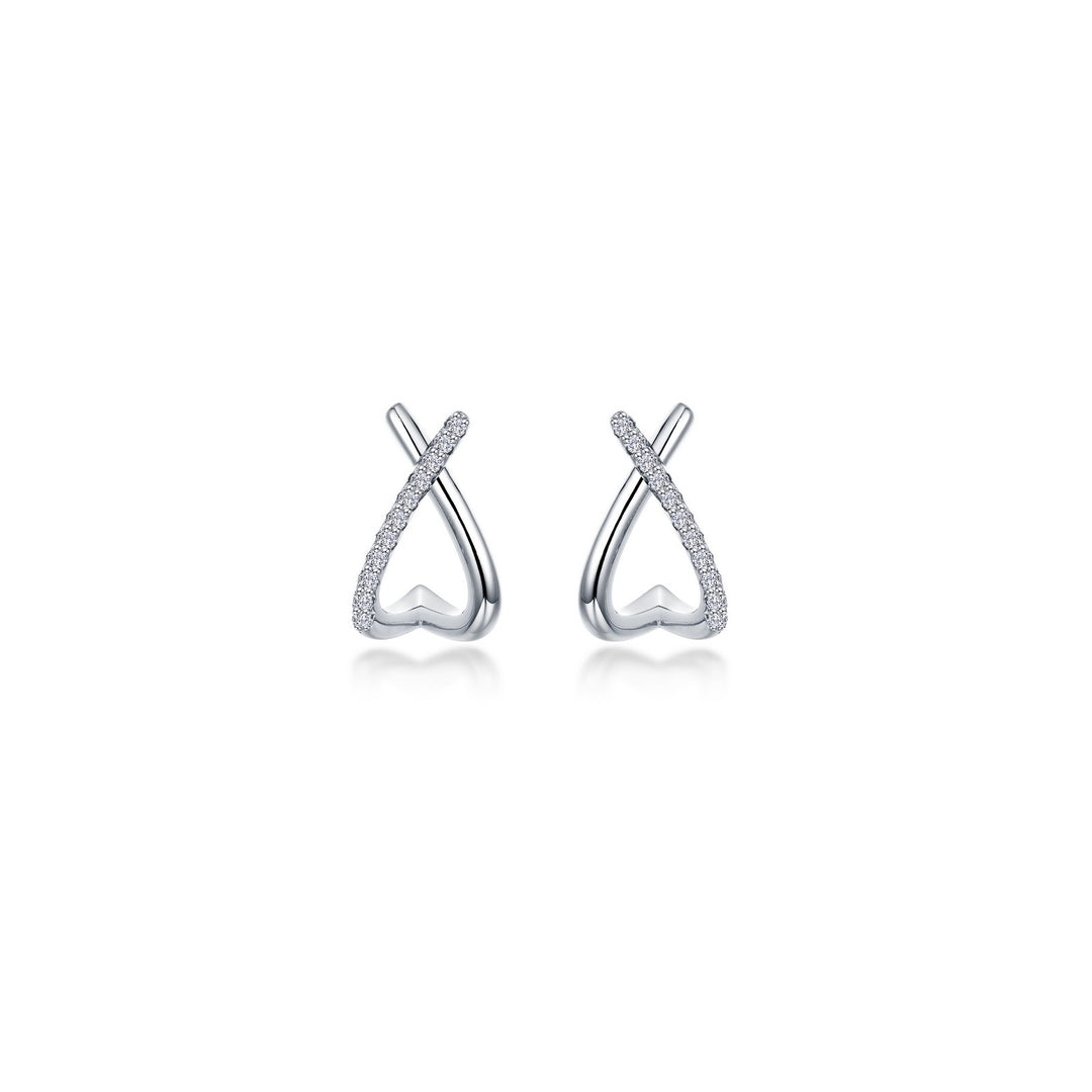 Lafonn Sterling Silver Fancy Criss-Cross Stud Earrings Set With Clear Cubic Zirconias