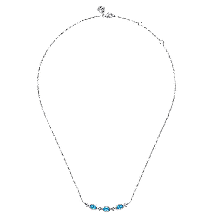 Gabriel & Co. Sterling Silver Curved Bar Necklace With Blue Topaz