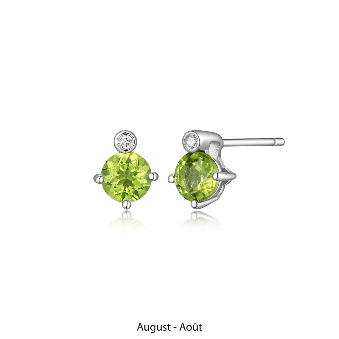 Elle Sterling Silver Periodot And Lab Grown Diamond Stud Birthstone Earrings