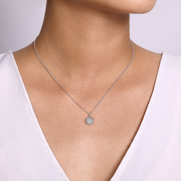 Sterling Silver  Gabriel & Co. White Sapphire Pave Round Pendant Necklace