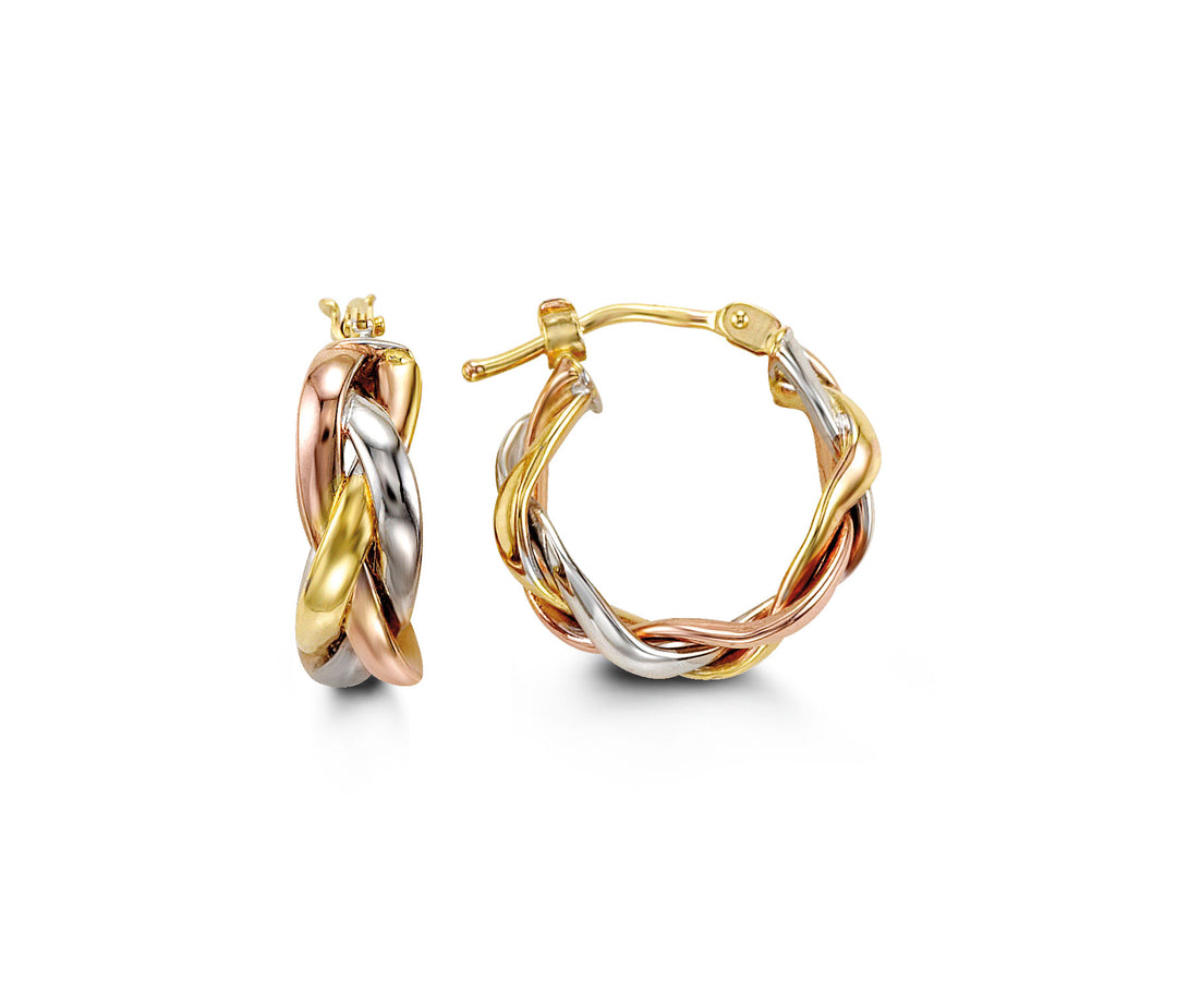 10K Tri-Color Gold Braided Hoop Earrings