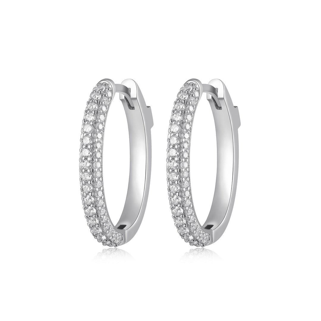Rhodium Plated Sterling Silver ELLE Medium Oval Hoop Earrings With Cubic Zirconia's