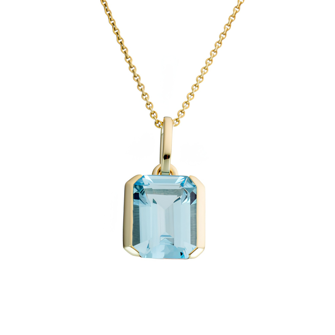 14K Yellow Gold 6x8mm Octagonal Blue Topaz Solitaire Pendant