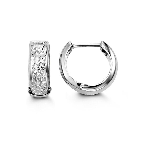 10K White Gold Diamond Cut Huggies