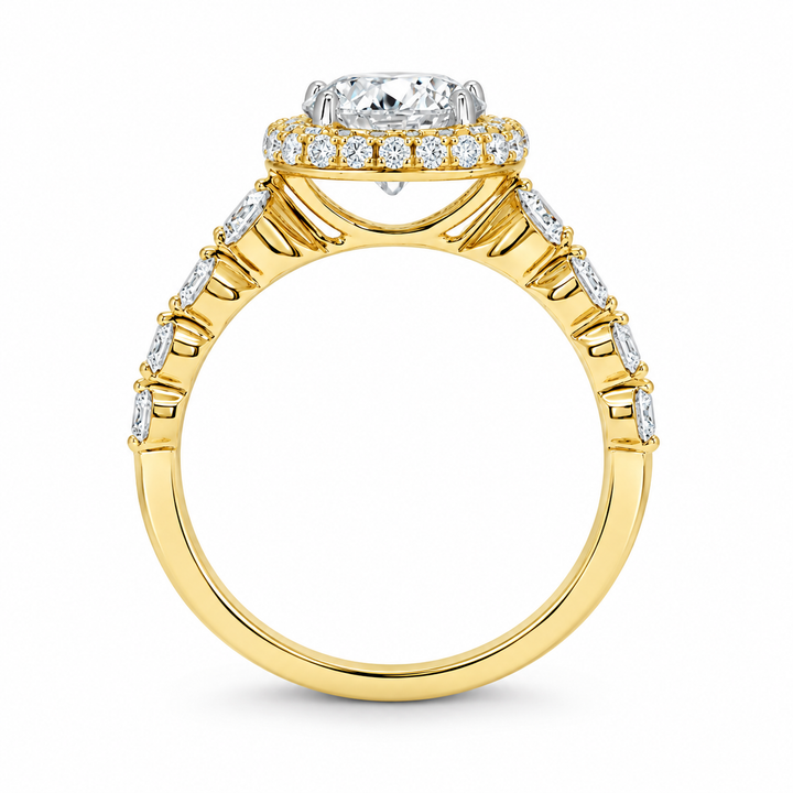 Women's 18K Two-tone Gold Custion-shaped Halo 0.84 CTW Diamond Semi-Mount Engagment Ring
