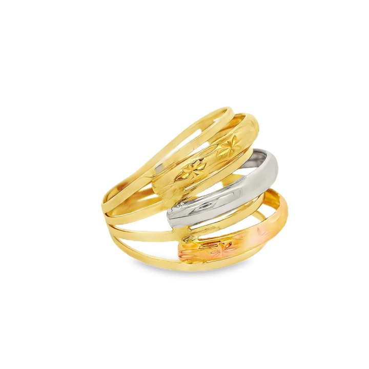 Estate - 18 Karat Tri-Coloured Gold Polished Multi-Row Ring, Size 7.75