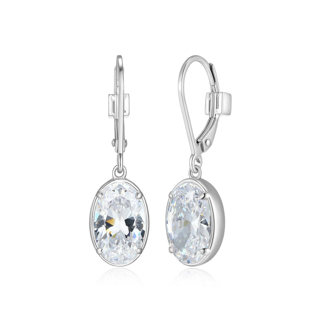 Rhodium Plated Sterling Silver ELLE Dangle Earrings With Oval Cubic Zirconia's