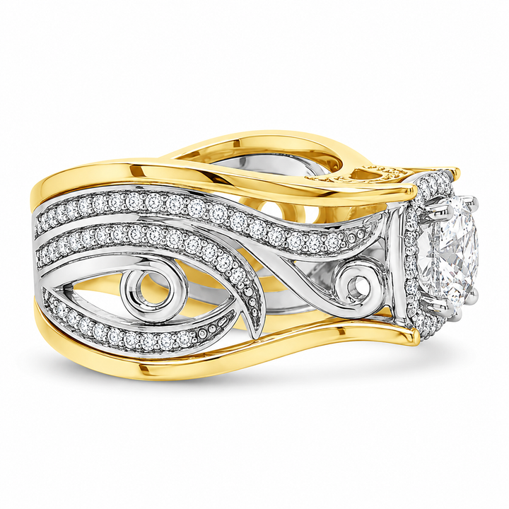 14K Yellow And White Gold Swirl Design Diamond Shoulder Engagement Mount