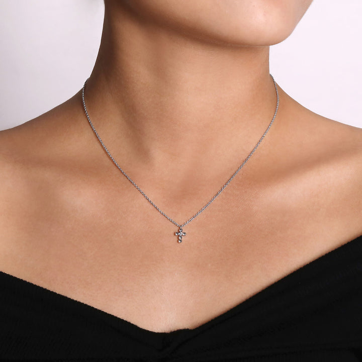 Sterling Silver Gabriel & Co. Cross Necklace With Diamond