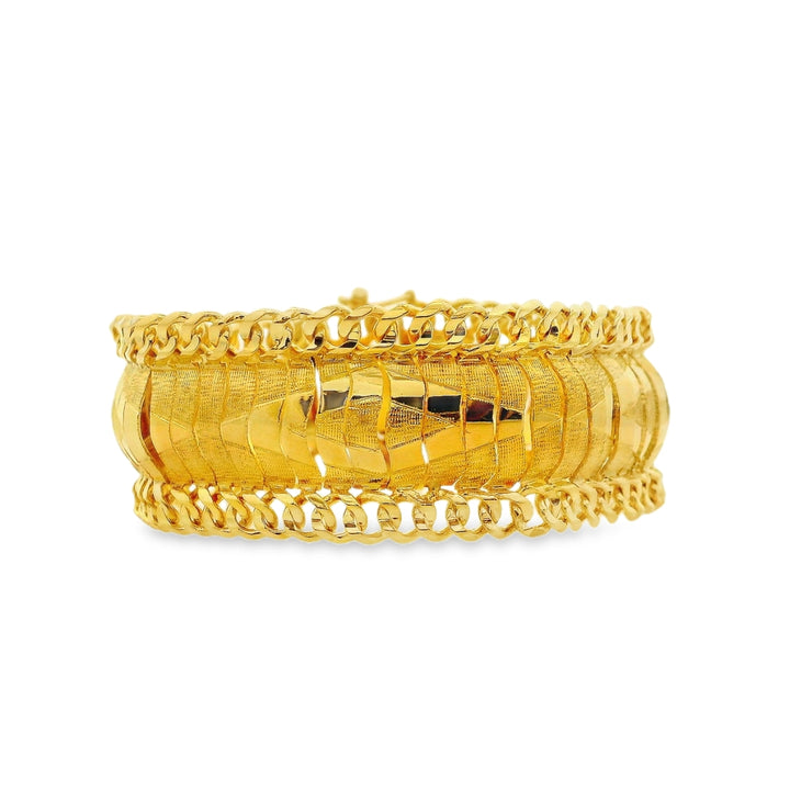 Estate - 18 Karat Yellow Gold Polished And Textured Finish Wide Fancy Link 6.5" Bracelet