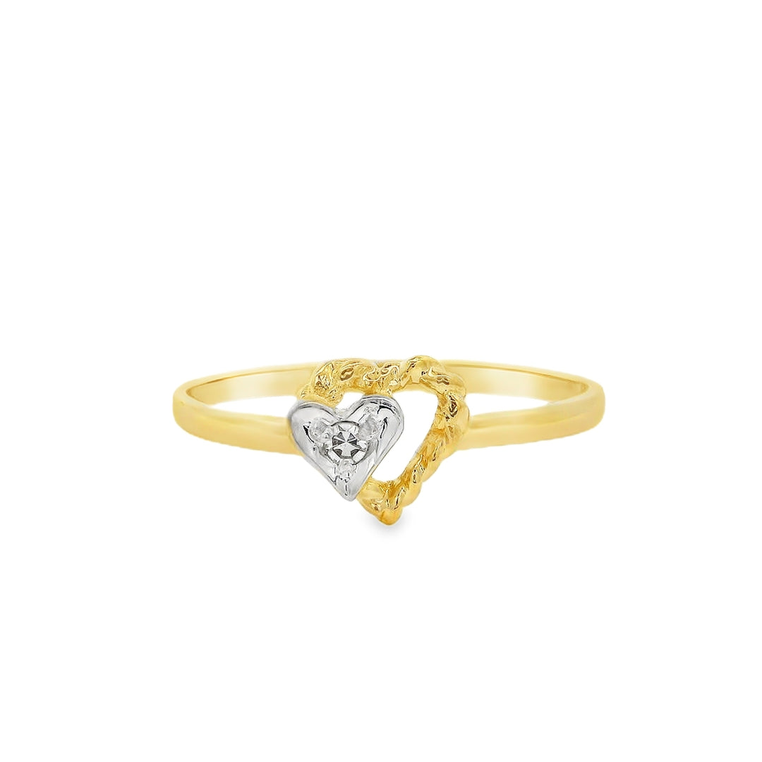 10K Yellow And White Gold 0.02 CTW Diamond Woman's Open Heart Ring