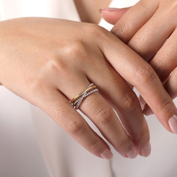 Gabriel & Co. Sterling Silver And 14K Yellow Gold Criss-Cross Multirow Ring