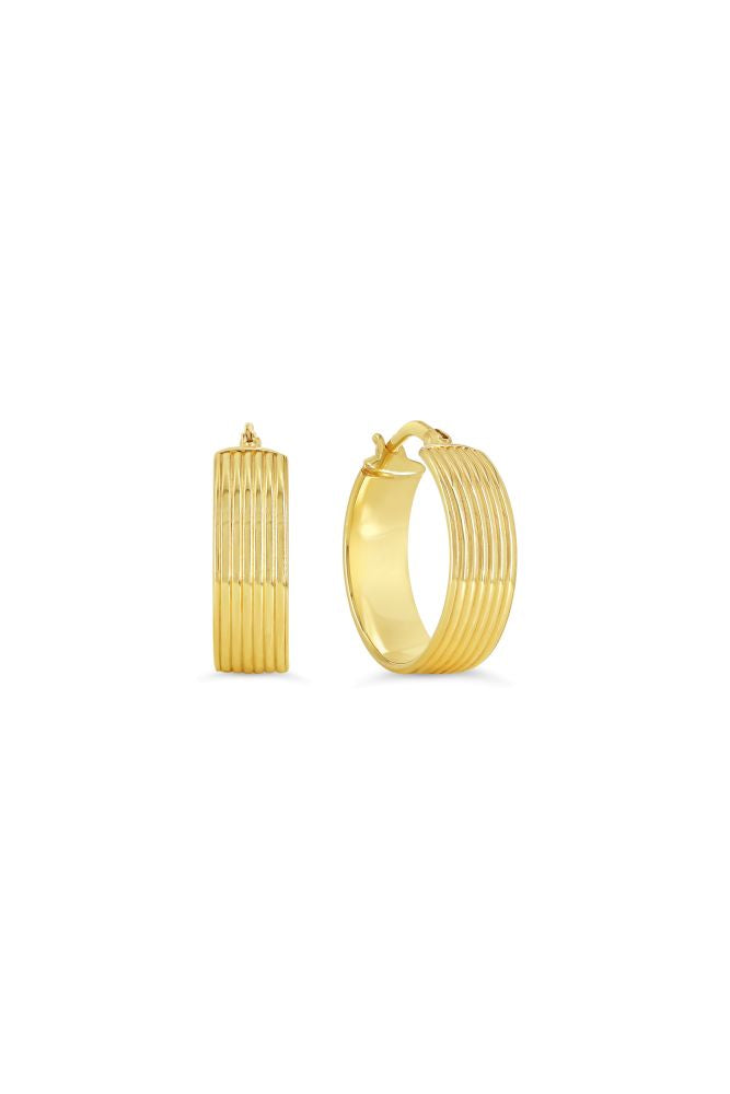sempreORO Sterling Silver 14 Karat Gold Bonded Ribbed Wide Hoop Earrings