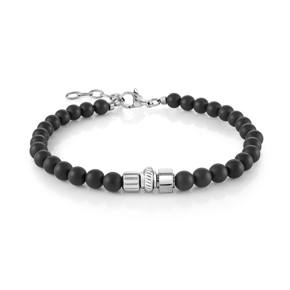 Italgem Stainless Steel And 4mm Onyx Bead Bracelet